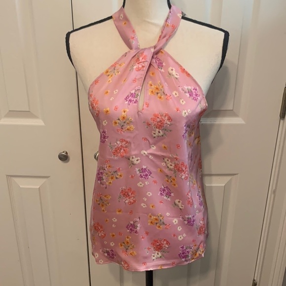 Love Ady Tops - Love Ady Floral Print Satin Halter Neck Top